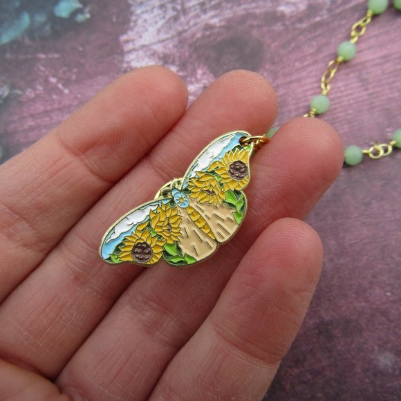 Sunflower Butterfly Moth Retro Inspired 1950s Pinup Cape Clip Sweater Clips - Picture 2 of 6